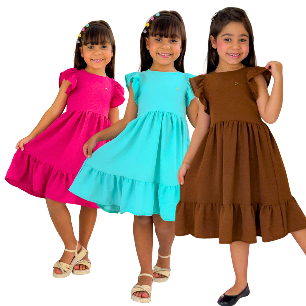 Kit 3 Vestido Feminino Infantil Manga Princesa Cores Sortidas em Oferta na Shopee