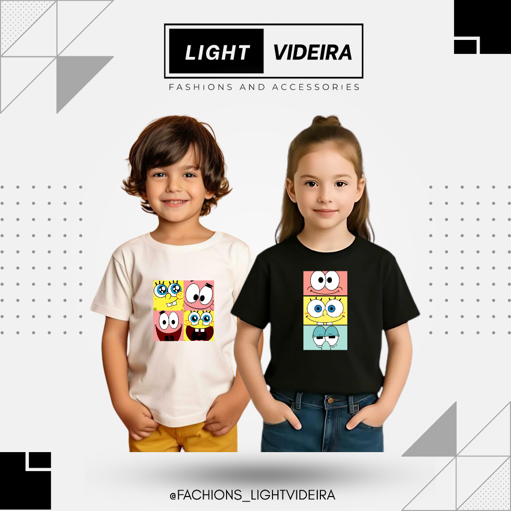 Camiseta Unissex Infantil com Estampa Personagens bob esponja e Patrick, Divertido e Colorido para Crianças