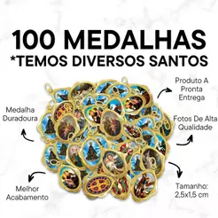 100 Medalhas Religiosas Santos Católicos Resinadas – Ideal para Terço, Artesanato e Lembrancinhas