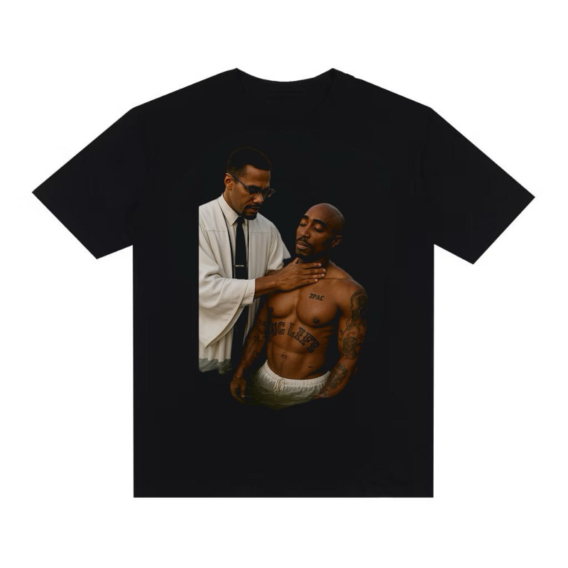 Camiseta Oversized Streetwear Estampada Y2K Camisa Masculina Feminina Rap Hip Hop Tupac 2pac Malcom X Batismo