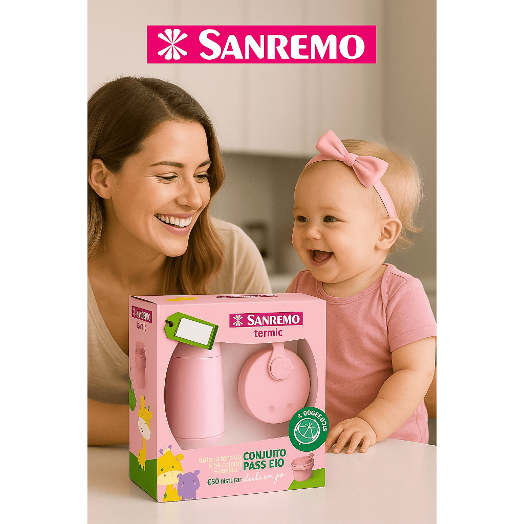 Kit Passeio Infantil Sanremo – Garrafa Térmica 250ml + Pote Leite em Pó 3 Divisórias (Rosa ou Azul)