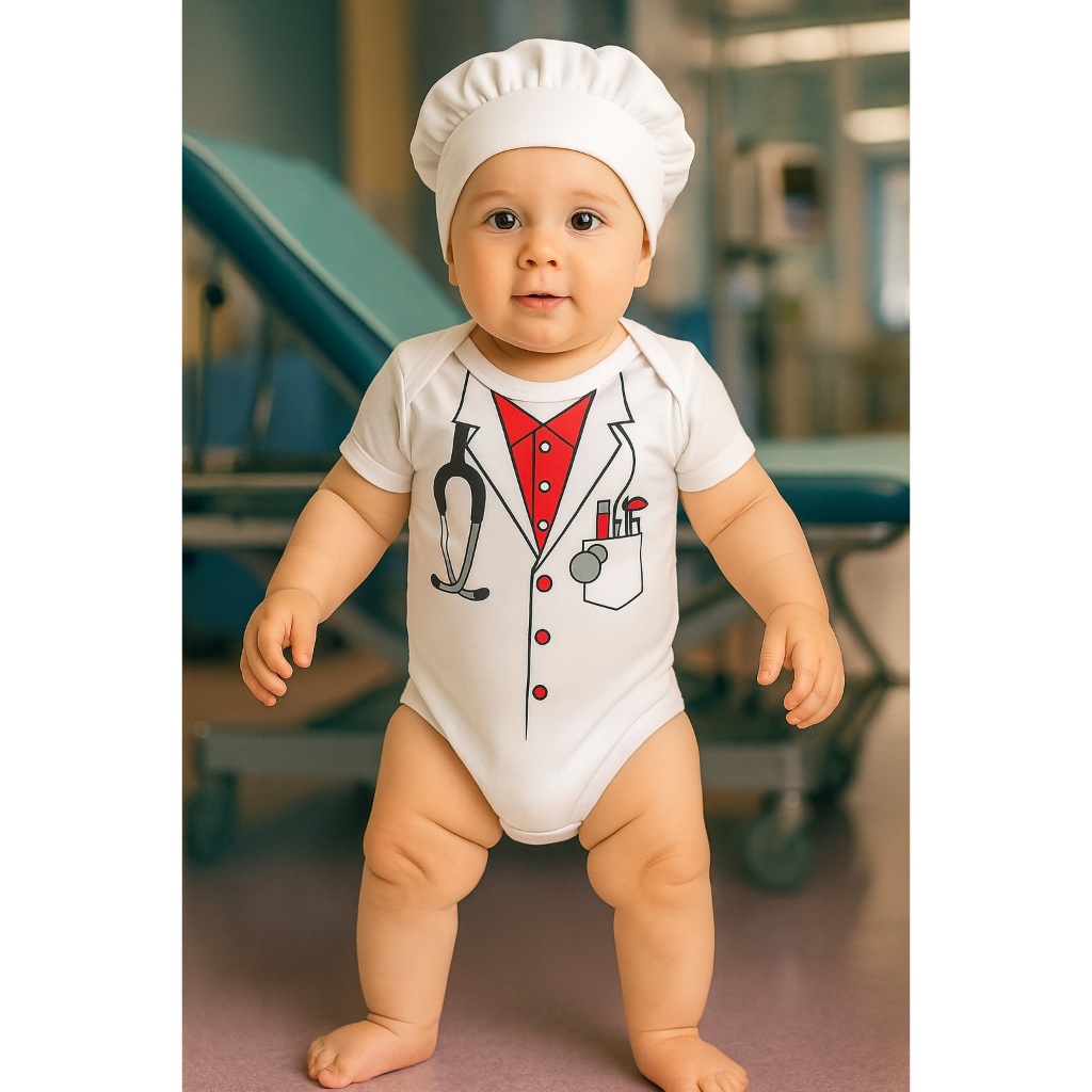 body bodie fantasia profissão medico menino roupa bebe mesversario jaleco