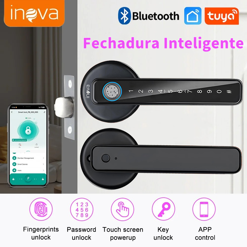 Inova Fechadura Digital Inteligente Tuya de Sobrepor Touch Screen YS-12887 Preta Intelbras Impressão digital senha Chave em Oferta na Shopee