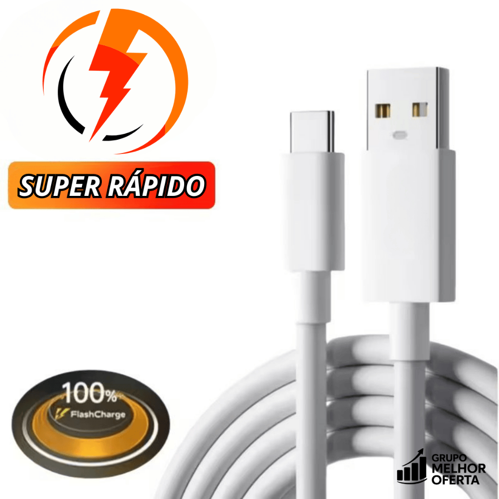 Cabo USB-A para USB-C Turbo – Carregamento Rápido p/ Samsung, Motorola, Xiaomi, 