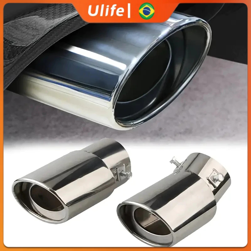 Ponteira Escapamento Aço Inox Saída Universal Prata Tuning Esportivo Carro Universal Parafuso Alumínio