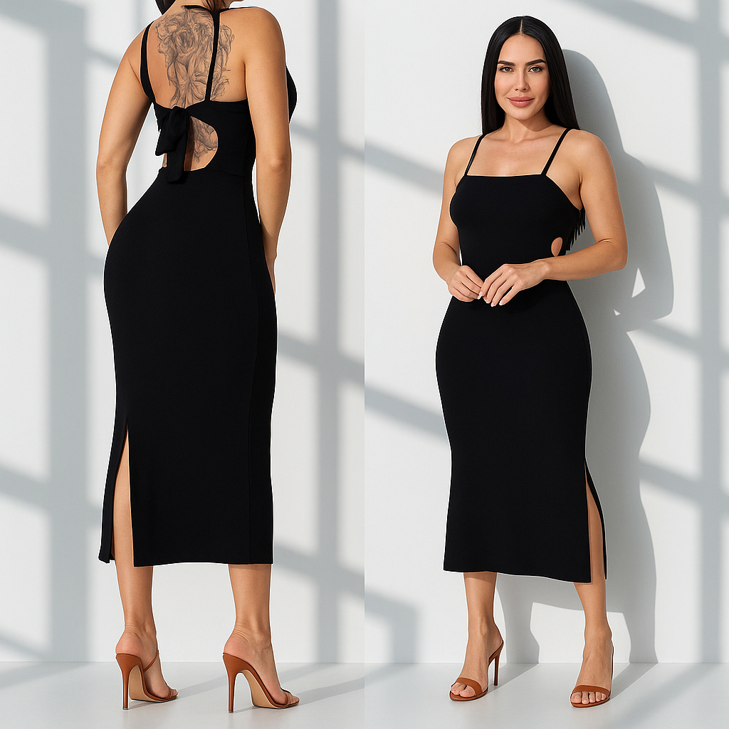 Vestido Elegante Liso Confortável Moda Blogueira Tendência Canelado Premium