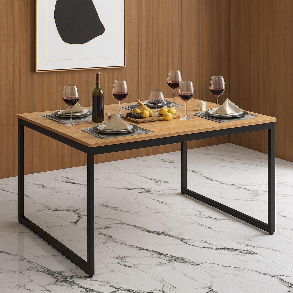 Mesa Retangular Industrial 120x80 cm com Design Robusto em Metal e Tampo de Madeira em Oferta na Shopee