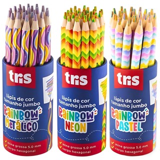 Kit 24 Lápis De Cor Rainbow Arco Iris Jumbo Multi Colorido Tons Neon Metálico Pastel– Misto De Cores