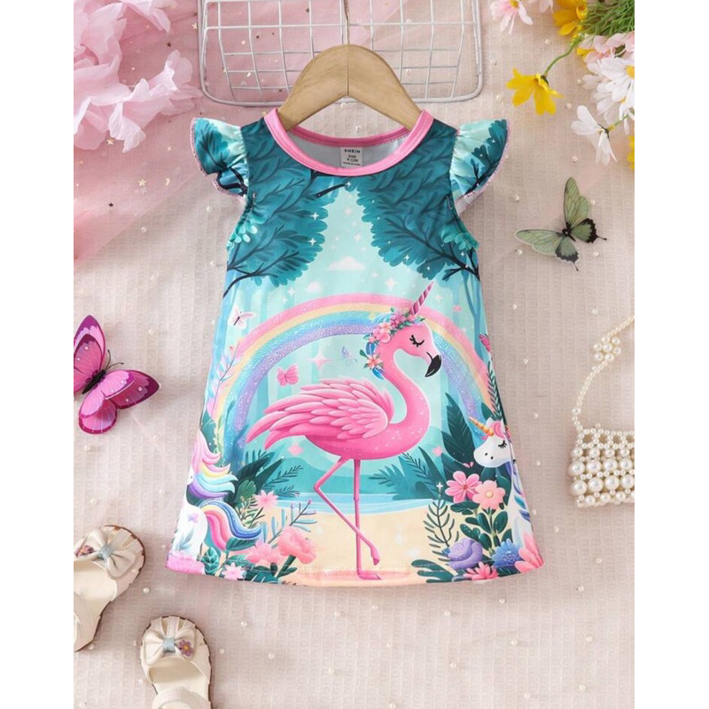 Vestido casual infantil/bebê menina de gola redonda, sem mangas, com estampa floral simples