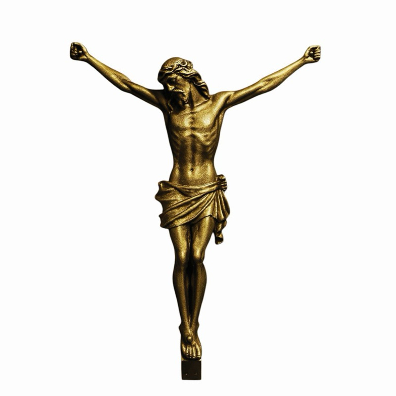 Jesus Cristo Crucificado De Resina Pintado Cor Dourada Peça Religiosa Decorativa Decoração Cristo Imagem Dourada  Imagem