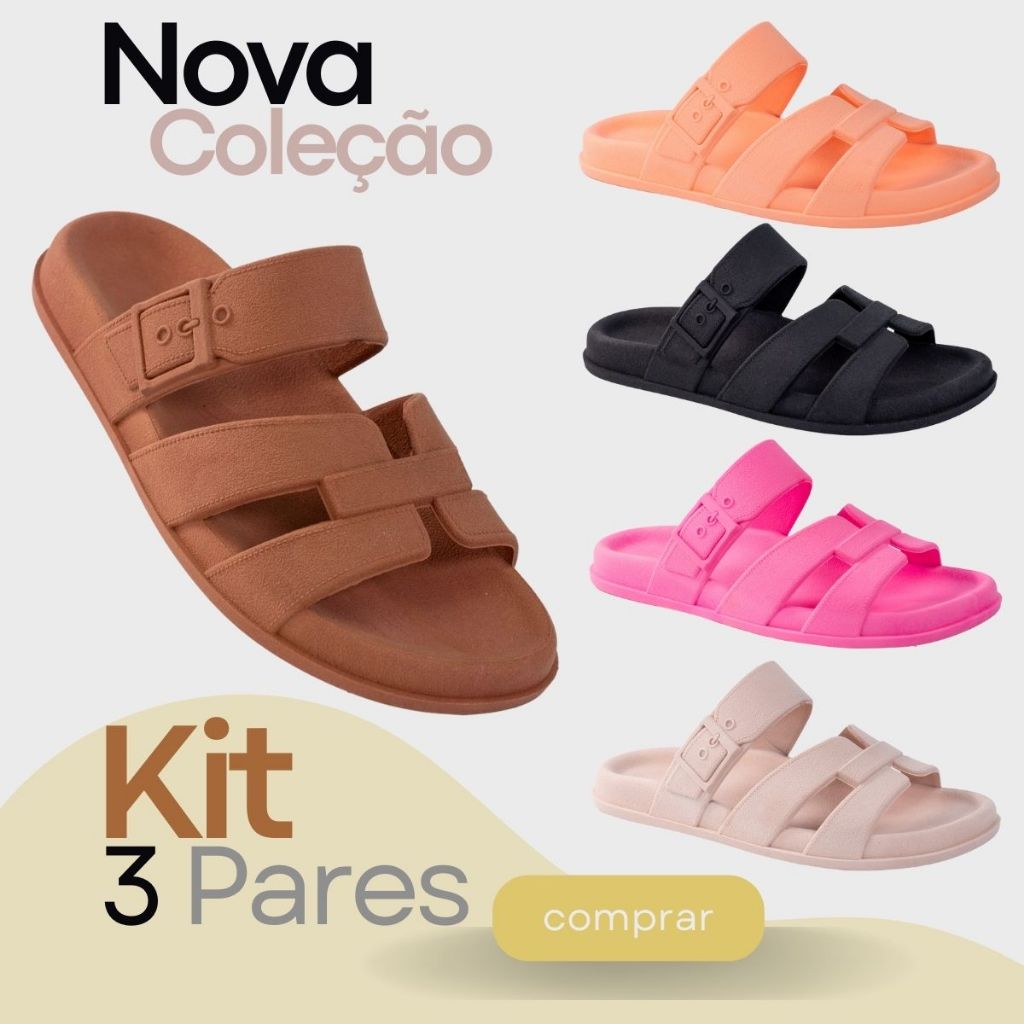 Kit 3 Pares Sandália Feminina Infantil Menina Calce Fácil Chinelo Nuvem Leve Promoção Verão Camin em Oferta na Shopee
