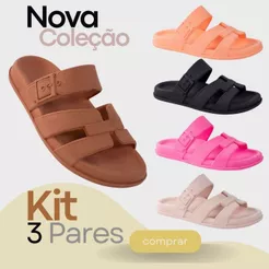 Kit 3 Pares Sandália Feminina Infantil Menina Calce Fácil Chinelo Nuvem Leve Promoção Verão Camin