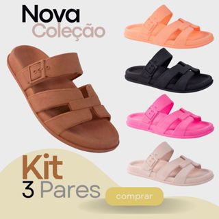 Kit 3 Pares Sandália Feminina Infantil Menina Calce Fácil Chinelo Nuvem Leve Promoção Verão Camin em Oferta na Shopee