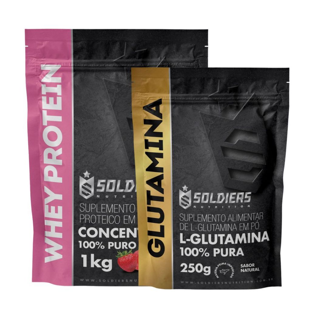 Kit: Whey Protein Concentrado 1kg + Glutamina 250g Soldiers Nutrition Proteína Muscular em Oferta na Shopee