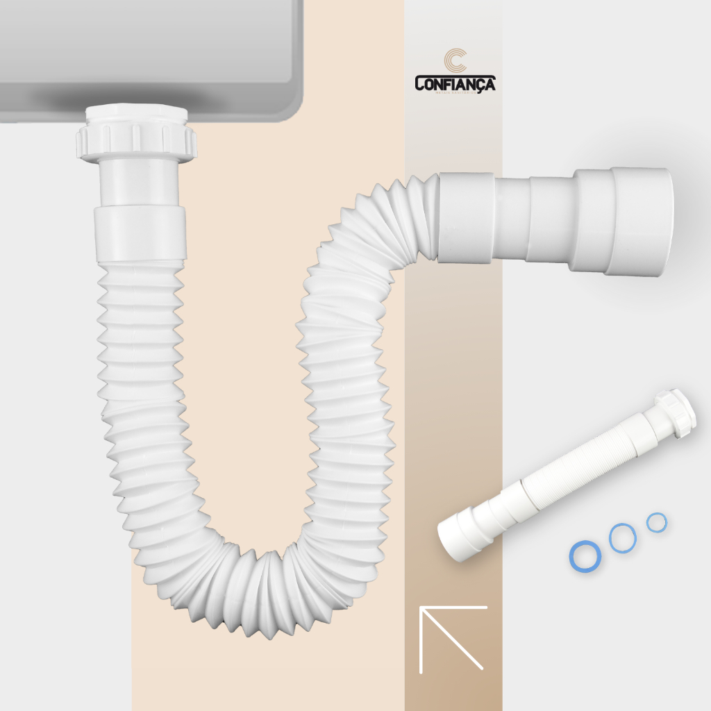Sifão Universal Sanfonado Para Lavatórios ou Tanques Branco Cd. 2110