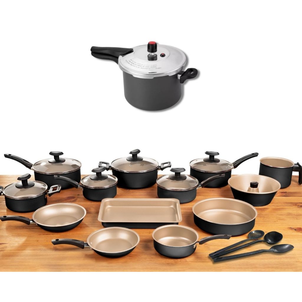 Conjunto panelas 17 pçs antiaderente com panela de pressão 4,5 litros
