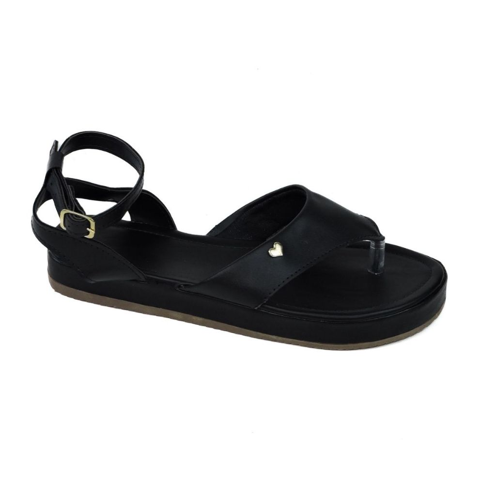 Sandália feminina de dedo com fivela detalhe de coração flat form Cores