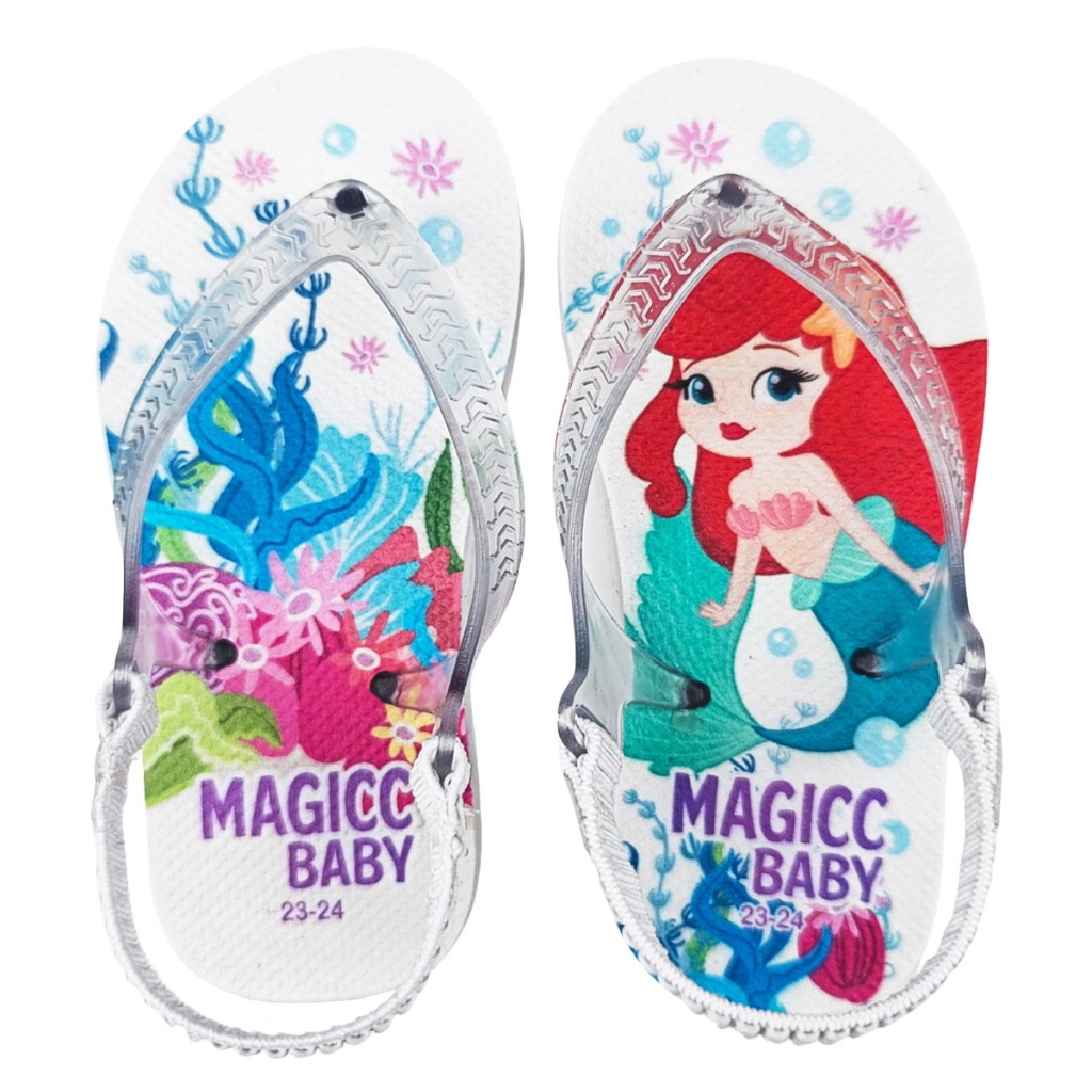 Chinelo Bebê Menina Sereia com Elástico Confortável Antiderrapante Sandália Bebê Magicc Kids MB-028