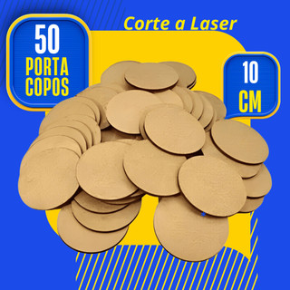 kit com 50 Unidades Bolacha Porta Copo Supla De Madeira Mdf 10 x 10 cm