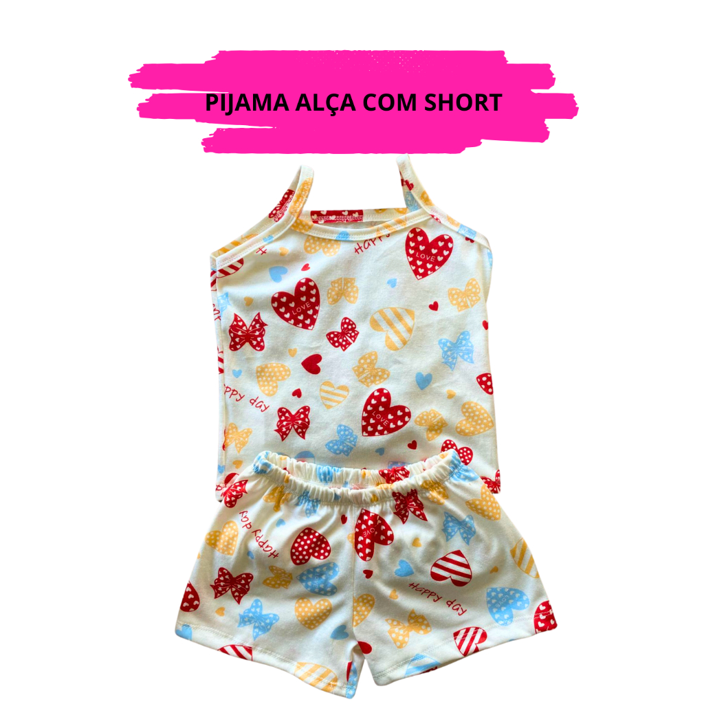 Pijama De Alça Feminino Infantil Menina 02 Ao 16 100% Algodão
