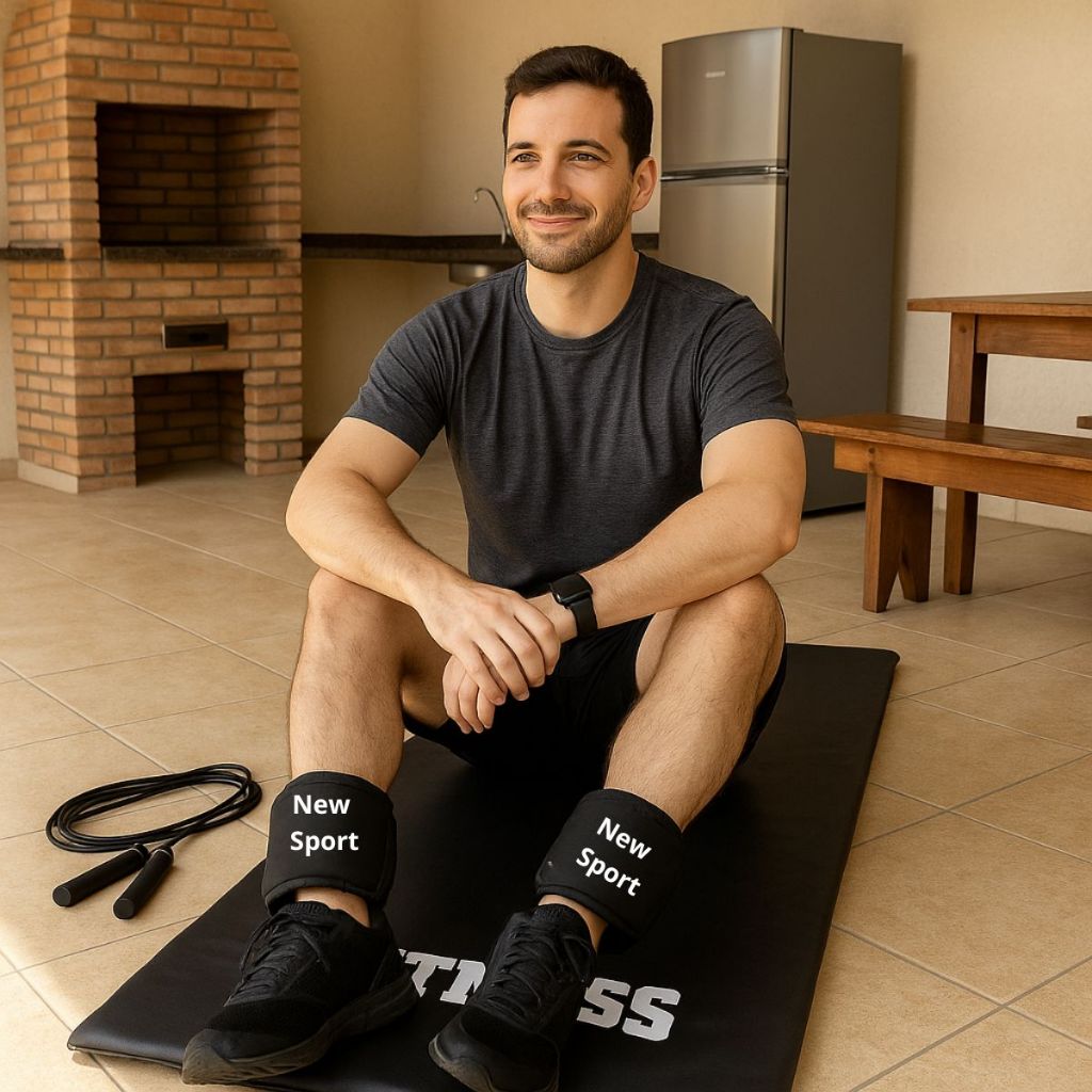 Colchonete de Academia Tornozeleira Caneleira com Peso 5Kg Com Corda de Pular Treino Fitness Ginastica Treine em Casa