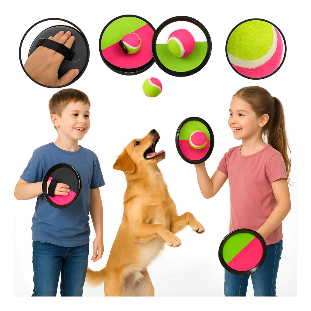 Kit Raquete Velcro com Bola – Brinquedo Esporte Infantil, Jogo de Praia, Diversão Pais e Filhos