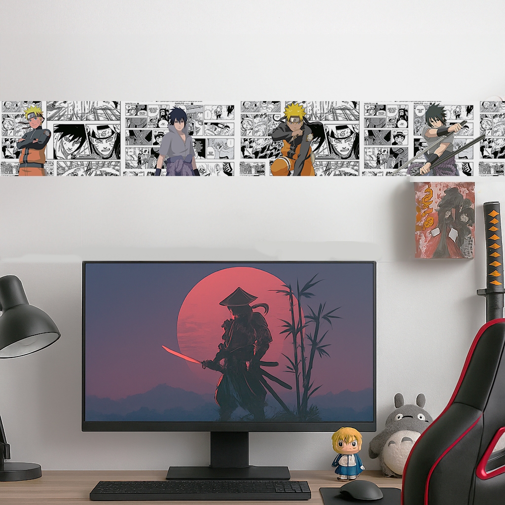 Faixa Autoadesiva Naruto 1m x 15cm Vinil Lavável Antimofo Home Office Estúdio Colecionador Ninja Akatsuki Uchiha