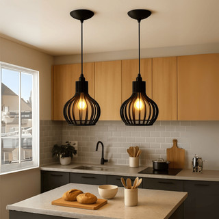 2 Luminaria de Madeira Bancada de Cozinha Modelo Vintage De Madeira Mdf Cor Preto - 2ppp