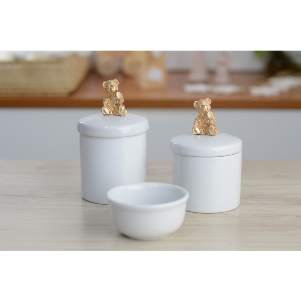 Kit Higiene Porcelana Bebê Moderno Quarto Banho K015 Ursa