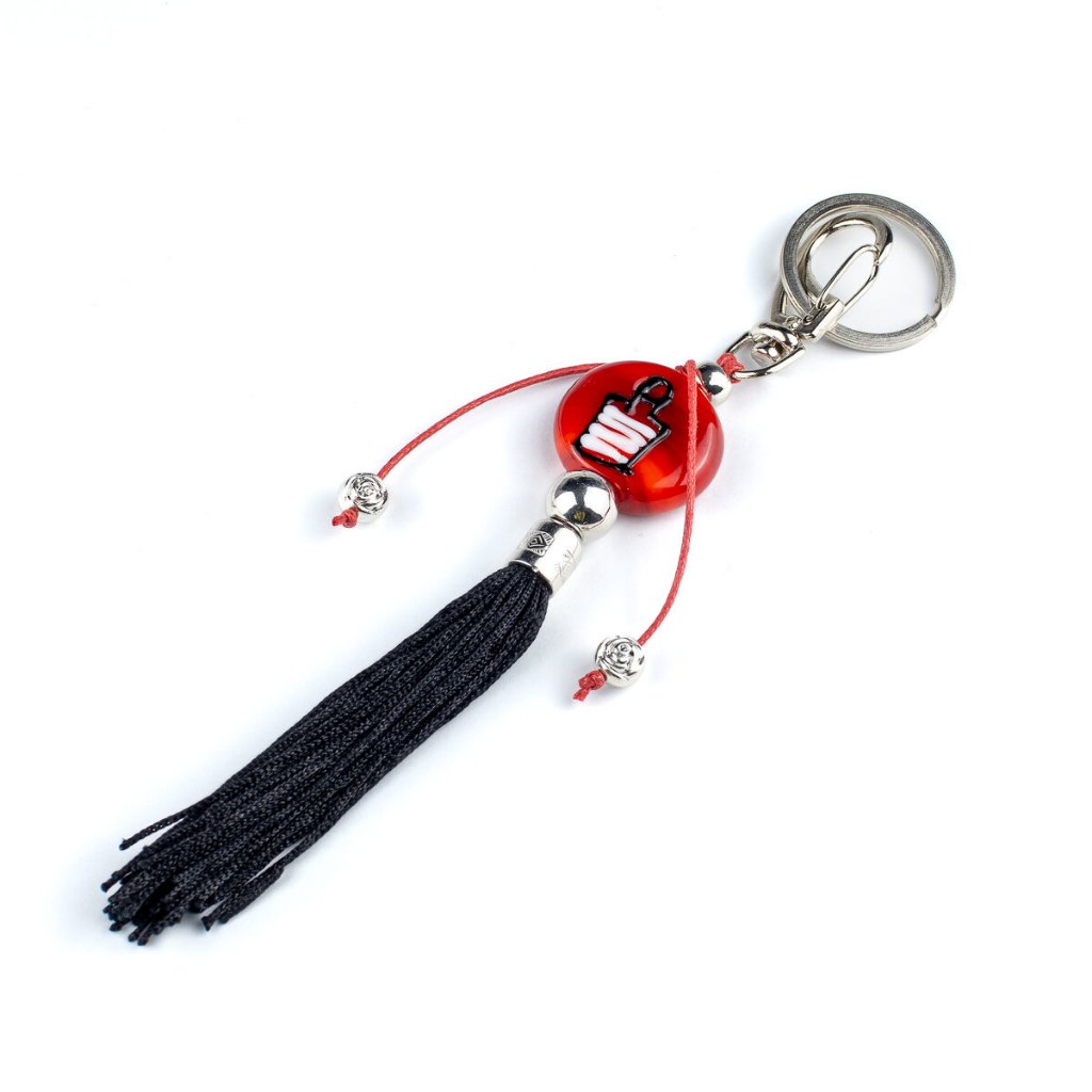 Chaveiro Orixá Obaluae com Xaxará Preto Vermelho 16 cm em Murano