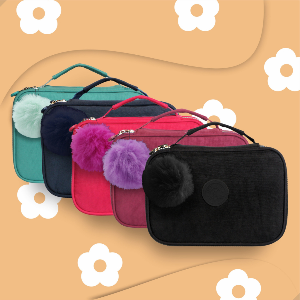 Estojo Jumbo Grande Com Pompom e Divisória Para Lápis Escolar e Organizador Box de Maquiagem em Oferta na Shopee