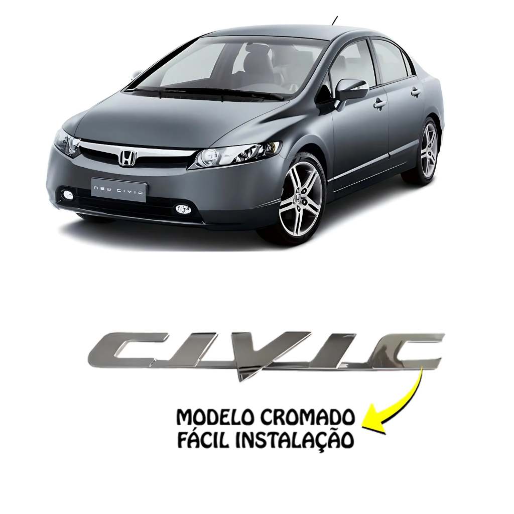 Emblema Letreiro Adesivo Civic 2007 a 2011 Cromado Porta Mala