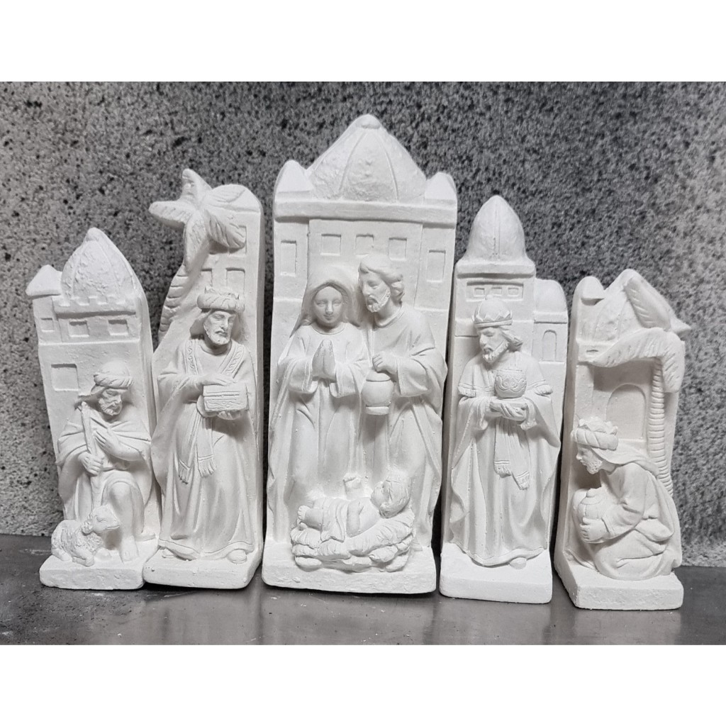 Presépio de 5 Peças 20cm em Gesso Cru