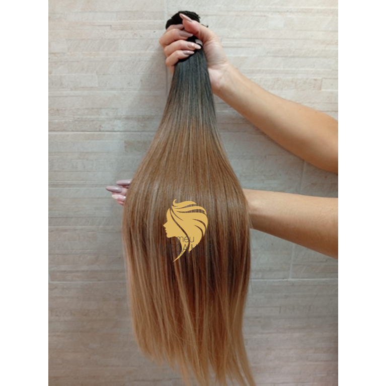 Cabelo para Mega Hair na Tela Humanizado Liso Ombre Hair 50cm Natural Fibra Russa Bella Hair