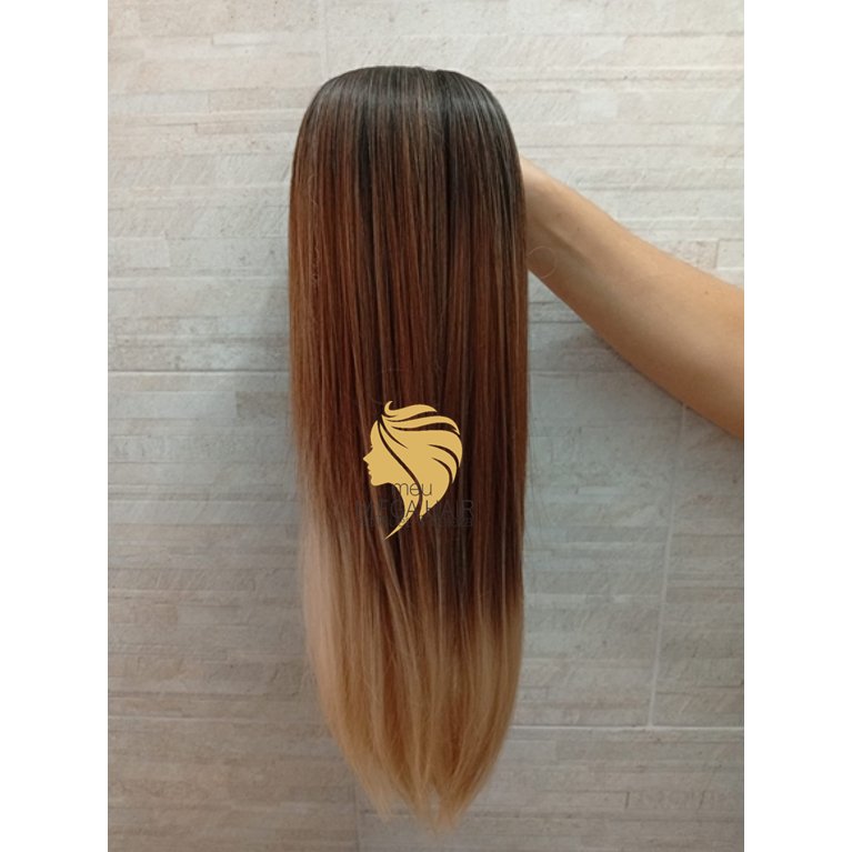 Cabelo para Mega Hair na Tela Humanizado Liso Ombre Hair 60cm Natural Fibra Russa Bella Hair