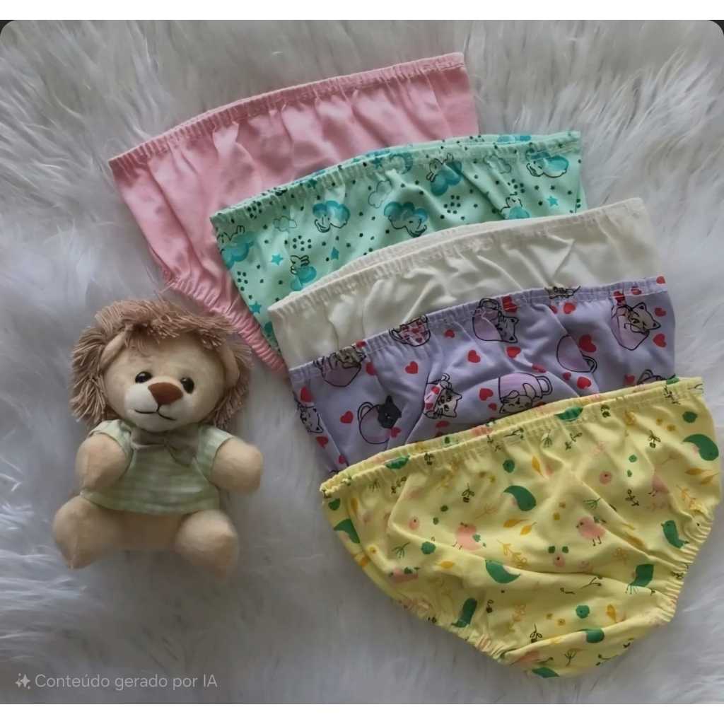 Kit 5/10 Calcinhas Menina Infantil Colorida Algodão Confortável