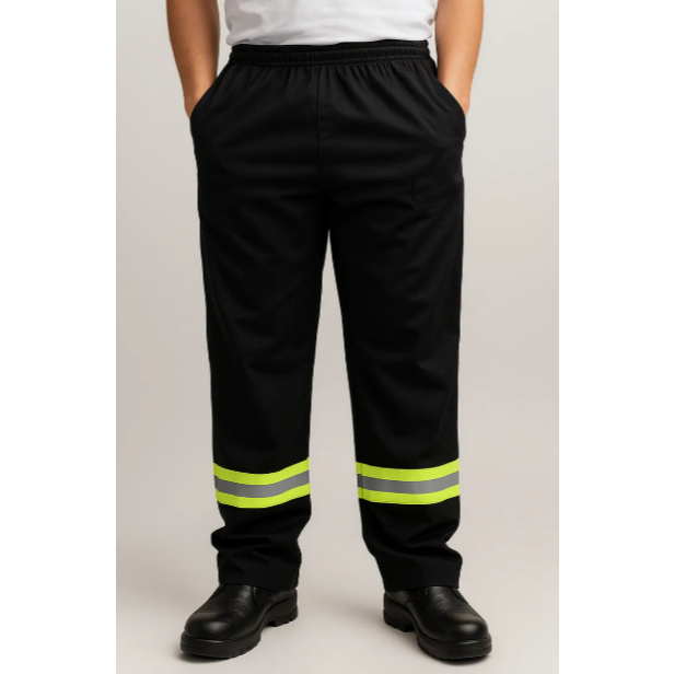 Calça De Uniforme Brim Preta - Com Faixa Refletiva