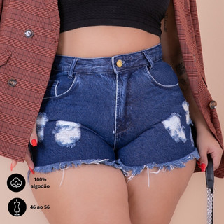 Short Jeans Plus Size Barra Desfiada Cintura Alta