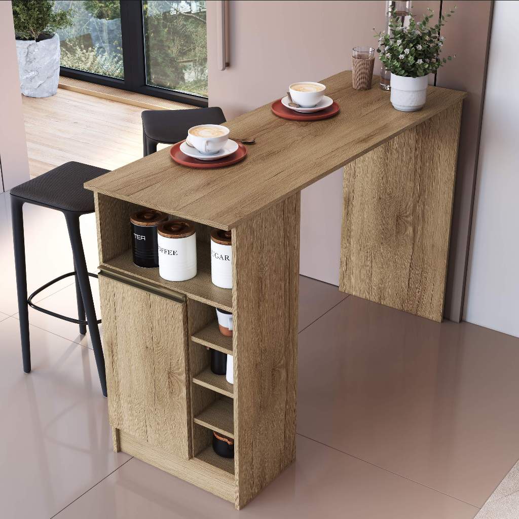 Bancada Balcão para Cozinha 140cm 1 Porta com Nichos Atenas Fidelitá Castani