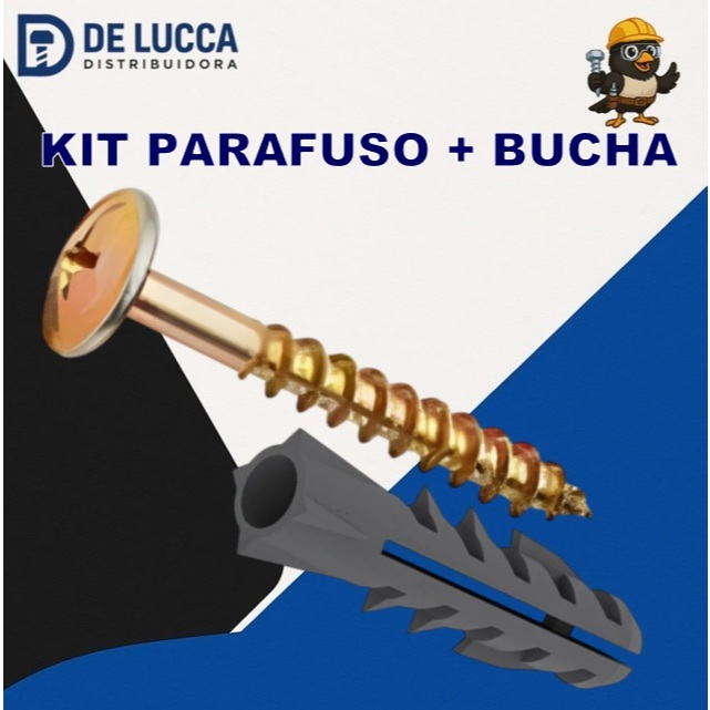 Kit Parafuso com Bucha Parafuso Parafuso Chipboard Flangeado Philips 4,5x45 + Bucha 6 mm