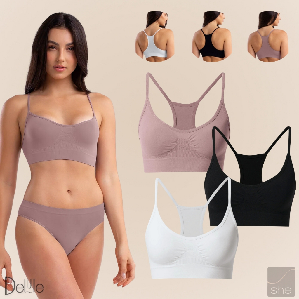 Kit 2 Top Fitness Sport Nadador SHE Em Microfibra Sem Costura Sem Bojo Para Exercicios P ao GG