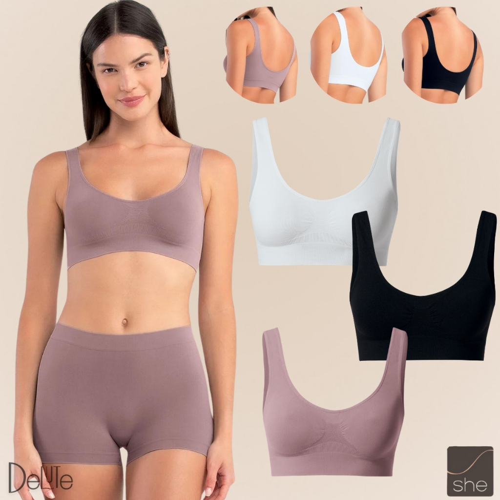Kit Com 2 Tops Sutia Regata SHE Fitness De Microfibra Sem Costura e Sem Bojo Para Exercicios P ao GG