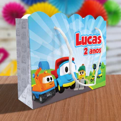 Sacolinha Léo Caminhão Ondulada Personalizada Lembrancinha Kit Festa Sacola