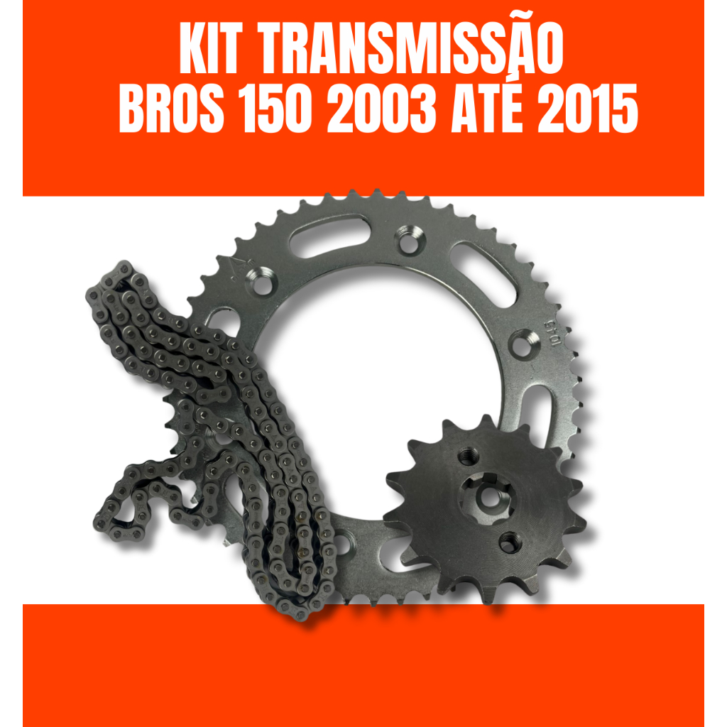 KIT RELAÇÃO TRANSMISSÃO PINHAO COROA CORRENTE BROS 150 ANOS 2003 ATÉ 2015 AÇO 1045