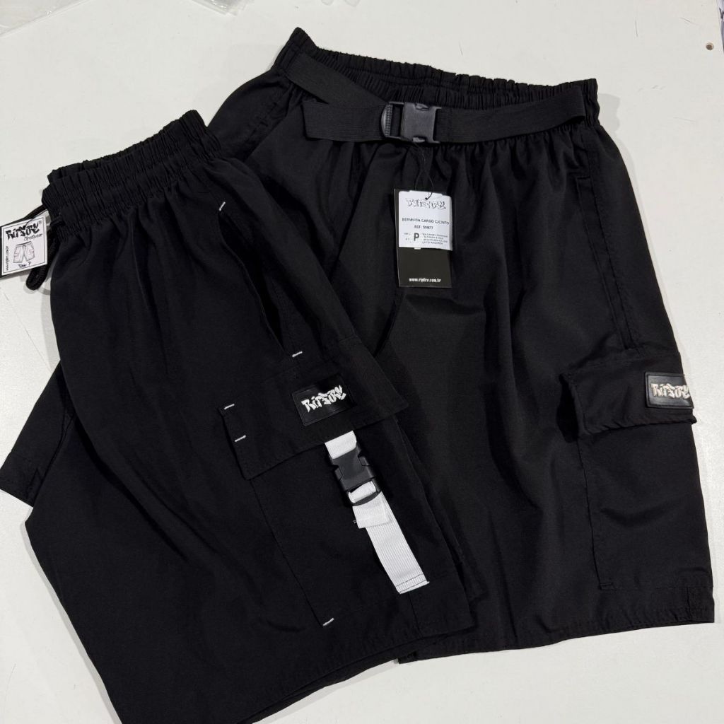 Kit 2 Bermuda Cargo Masculina Fivela + Cinto Ripfire Bordado Elastano Tactel Bolsos Laterais