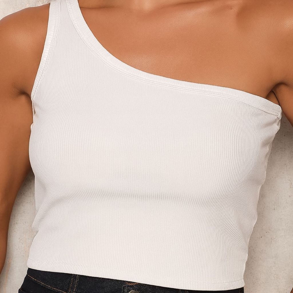 Blusa Regata Feminina Ombro Único Moderna Confortável Casual Elegante Versátil Moda Feminina