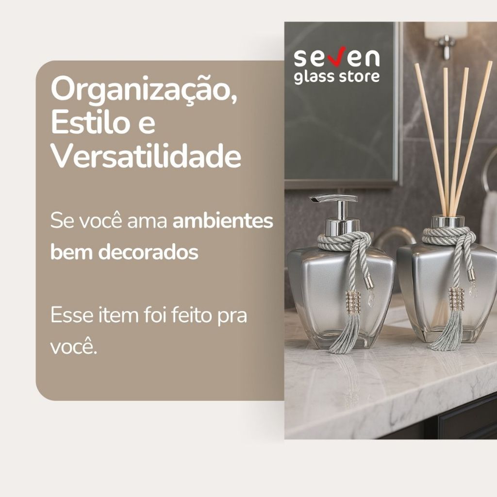Kit 02 Vidros Degrade Prata 280ml Sabonete E Difusor + Enfeite Luxo — imagem 2 de 2