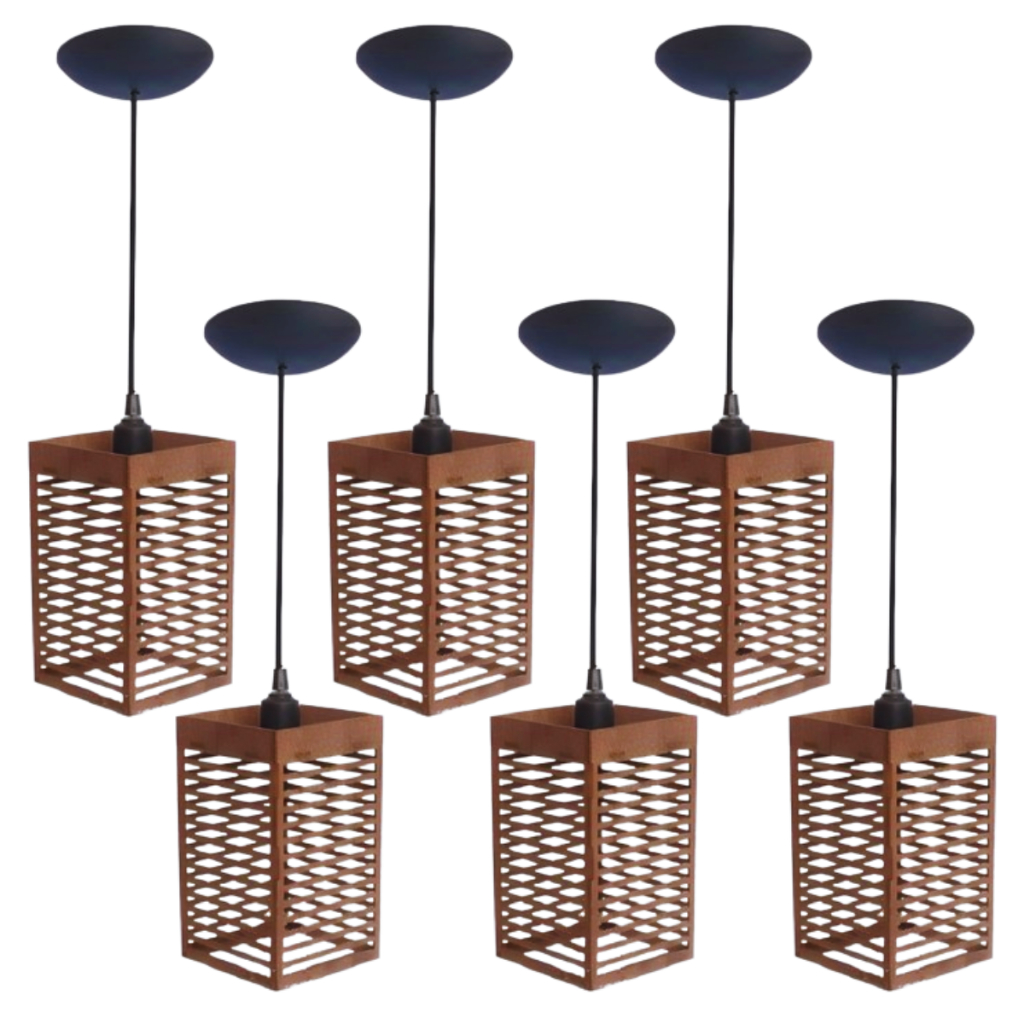 6 Pendentes Luminarias 3D Moderno Sofisticado Sushibar Fiação Completa Cor Marrom - 6TQM