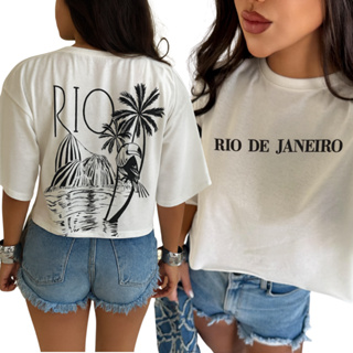 Cropped Oversized Rio de Janeiro frente costas Estampa Blusa Feminina 100% Algodão verao promoção em Oferta na Shopee