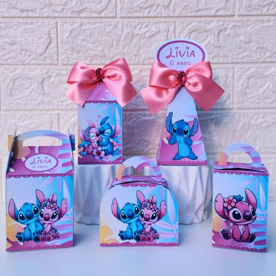 Kit Festa Stitch e Angel Rosa | Festa Infantil | Aniversario | Lembrancinhas | Kit Caixas | Personalizados
